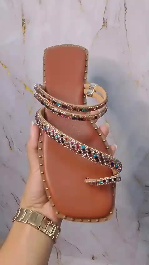 Sandália Rasteira Feminina Papete Confortável Strass Colorido Promoção Envio Imediato