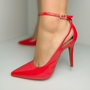 Sandália Feminina Scarpin Salto Fino 10cm Slingback Elegante Festa Luxo Solado Vermelho e Preto