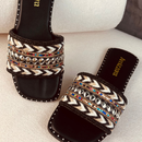 Rasteirinha Estilo Boho Chic Exclusiva Feminina Tecido Artesanal Sandália Marrocos Indiana Bico Quadrado