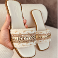 Rasteirinha Estilo Boho Chic Exclusiva Feminina Tecido Artesanal Sandália Marrocos Indiana Bico Quadrado