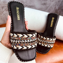 Rasteirinha Estilo Boho Chic Exclusiva Feminina Tecido Artesanal Sandália Marrocos Indiana Bico Quadrado