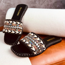 Rasteirinha Estilo Boho Chic Exclusiva Feminina Tecido Artesanal Sandália Marrocos Indiana Bico Quadrado