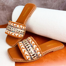 Rasteirinha Estilo Boho Chic Exclusiva Feminina Tecido Artesanal Sandália Marrocos Indiana Bico Quadrado