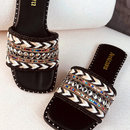 Rasteirinha Estilo Boho Chic Exclusiva Feminina Tecido Artesanal Sandália Marrocos Indiana Bico Quadrado
