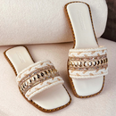 Rasteirinha Estilo Boho Chic Exclusiva Feminina Tecido Artesanal Sandália Marrocos Indiana Bico Quadrado