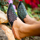 Mule Bico Fino Rasteirinha Feminina Hotfix Flor Sapato Aberto Elegante Tendência Moda Fashion Ref.08