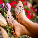 Mule Bico Fino Rasteirinha Feminina Hotfix Flor Sapato Aberto Elegante Tendência Moda Fashion Ref.08