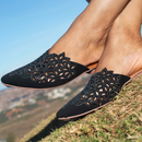 Mule Bico Fino Rasteirinha Feminina Hotfix Flor Sapato Aberto Elegante Tendência Moda Fashion Ref.08