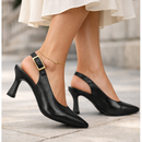 Scarpin Feminino Slingback Sapato Salto Fino Taça Fivela Confortável Elegante