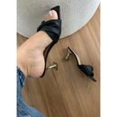 TAMANCO FEMININO SANDÁLIA SALTO FOLHA DOURADO TAÇA 6cm CONFORTO LANÇAMENTO