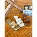 Chinelo Rasteirinha Feminina Fashion com Aplicações Douradas Sandália Elegante e Confortável Verão