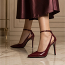 Sandália Feminina Scarpin Salto Fino 10cm Slingback Elegante Festa Luxo Solado Vermelho e Preto